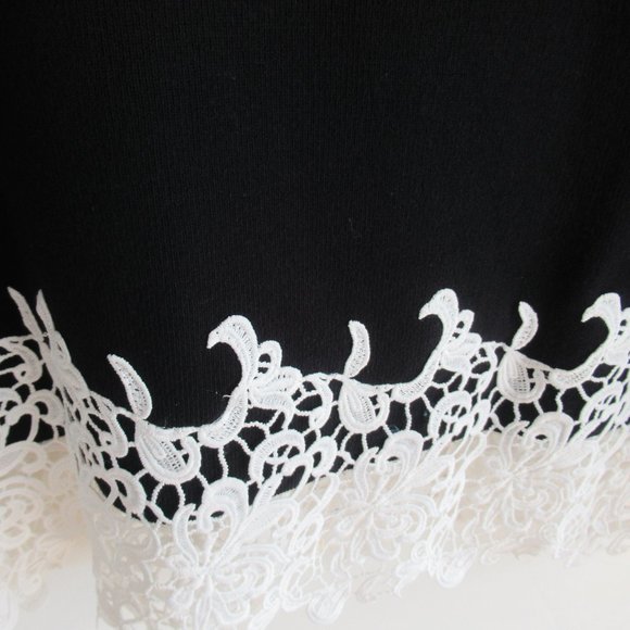 INC Women's Sz L Round Neck Guipure Lace Detail Sweater Long SLV, Stretch Black - Picture 4 of 11